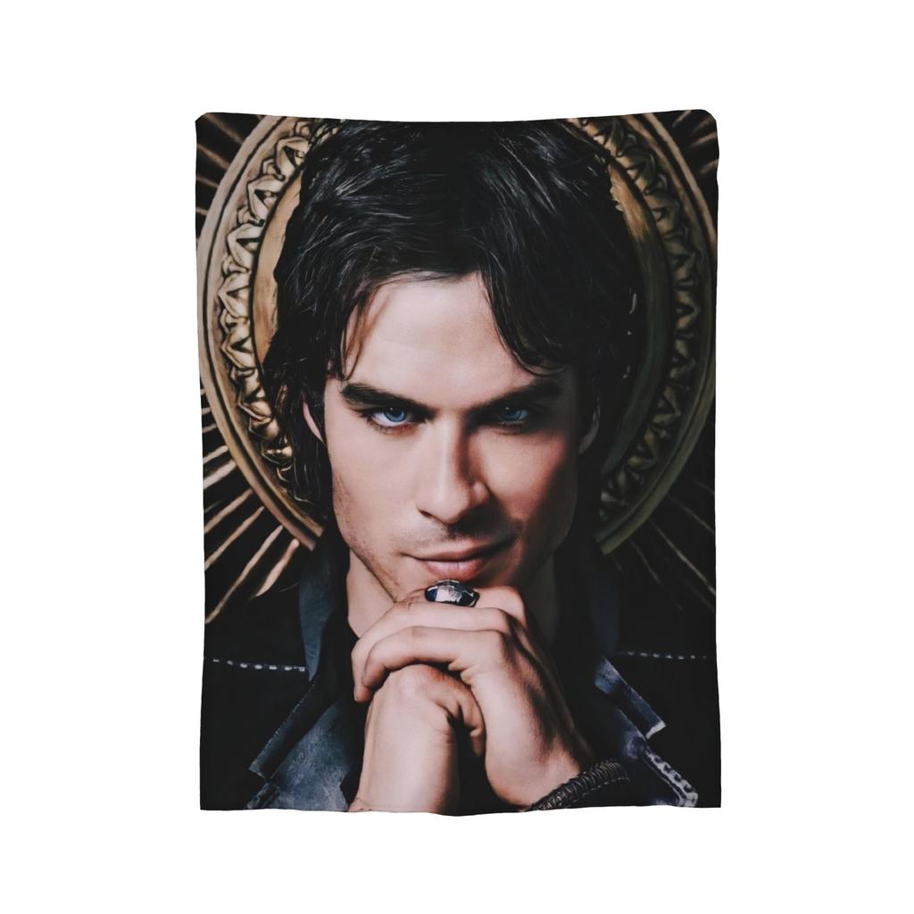 Damon Salvatore The Vampire Diaries Blankets Fleece Printed Ian Somerhalder Portable Warm Throw Blanket for Sofa Bedding Throws