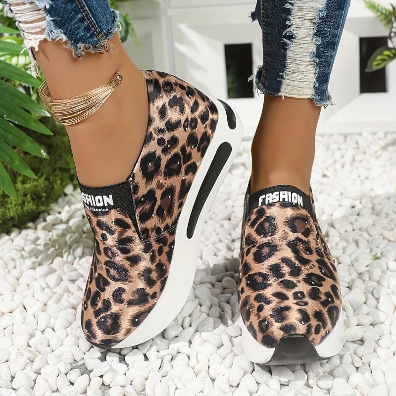 Women's Leopard Print Slip-On Sneakers - Comfortable Casual Shoes with Synthetic Cover Upper, Breathable Fabric Lining & Cushioned PU