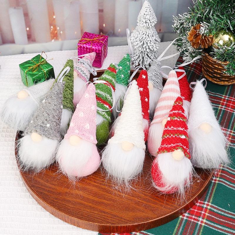 3pcs Set Knitted Faceless Doll Christmas Tree Ornaments Hanging Decorations Old Mam Doll Home DIY Holiday New Year Supplies