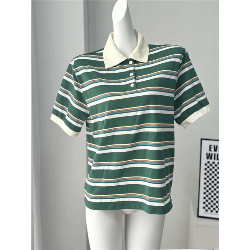 Summer American Vintage Color Block Striped Loose Short Sleeve T-Shirt For Men Casual Stylish Comfortable Tee Top