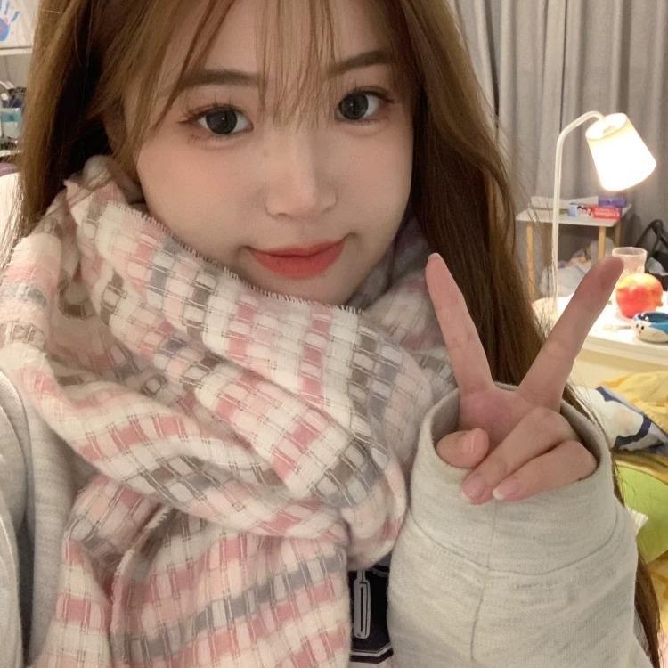 Pink scarf women's winter plaid fringed atmosphere shawl thin outer warm versatile skin-friendly scarf