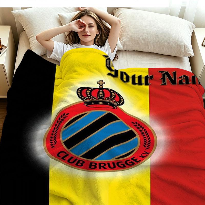 1PC Club Brugge KV Custom Name Patterned Flannel Blanket Suitable For All Seasons for Home Decor Warmth and Comfort Gifts Holiday Present