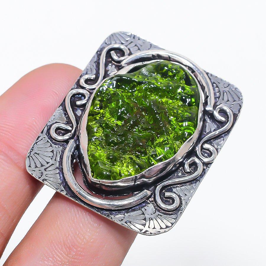 Moldavite Quartz Gemstone 925 Sterling Silver Jewelry Ring Size 10.5