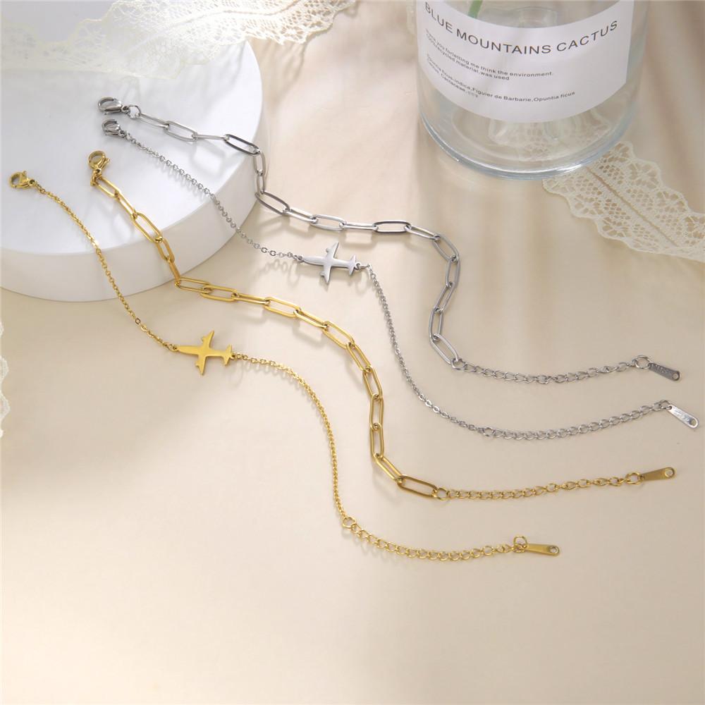 Damen-Armbänder mit Flugzeug-Anhänger, zweilagige Perlenketten-Armbänder, Schmuck aus Edelstahl, Freundschaftsgeschenk