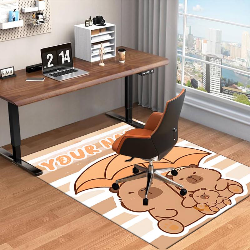 1PC Custom Name Bear Family Umbrella Theme Floor Mat Ideal for Living Room, Game Rooms, Office, Bedroom, Floor Mat Playful Design