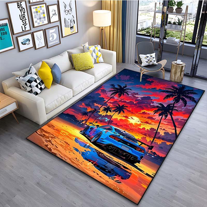 1PC Cars in The Sunset Printed Carpet for Living Room Bedroom Bedside Bathroom Floor Mat Area Rugged Sofa Mat Home Decor