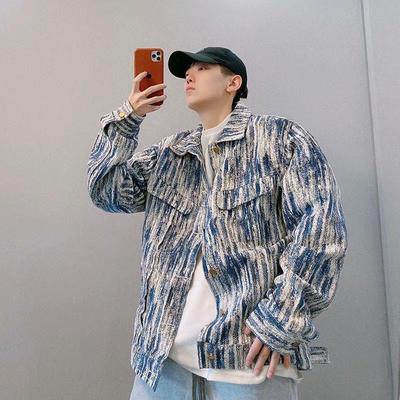 Spring National Tide Men's Street Style Blue Distressed Denim Jacket - Unisex Ripped, Loose-Fit Outerwear