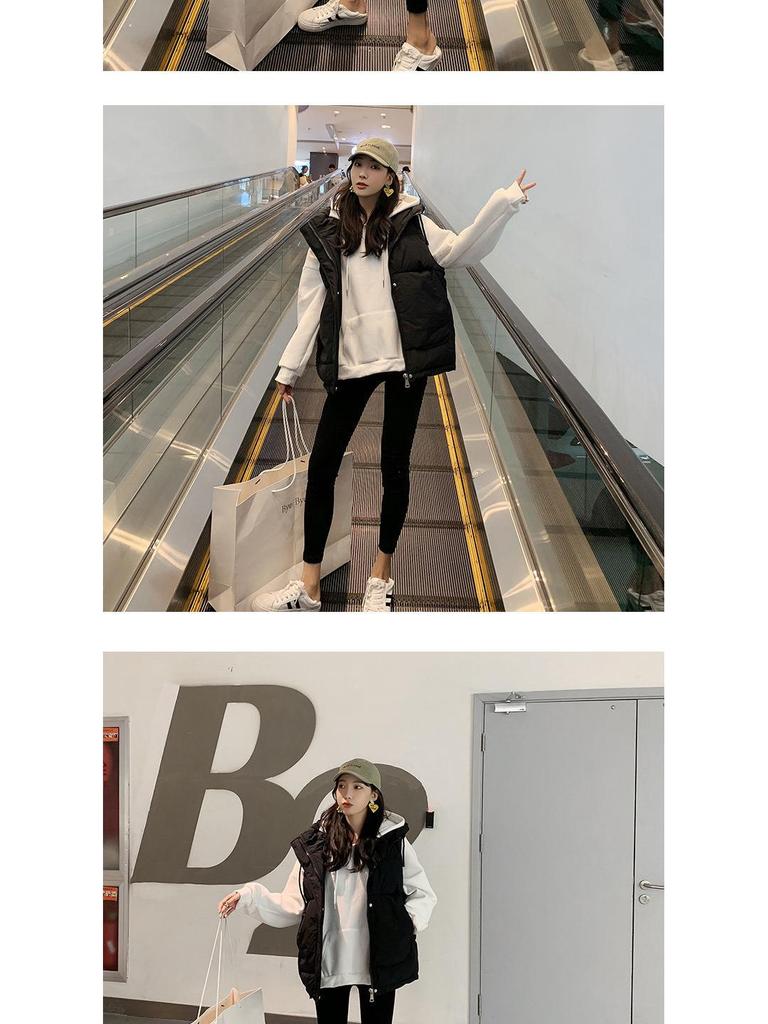 Dámská prošívaná vesta s kapucí - Nová módní krátká volná vesta na podzim/zimu 2023