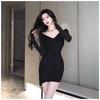 He Xiaoben Fragrant Celebrity Sexy Temperament Irregular Suspender Off-the-shoulder Dress Hip-wrapped Short Dress Black Dress