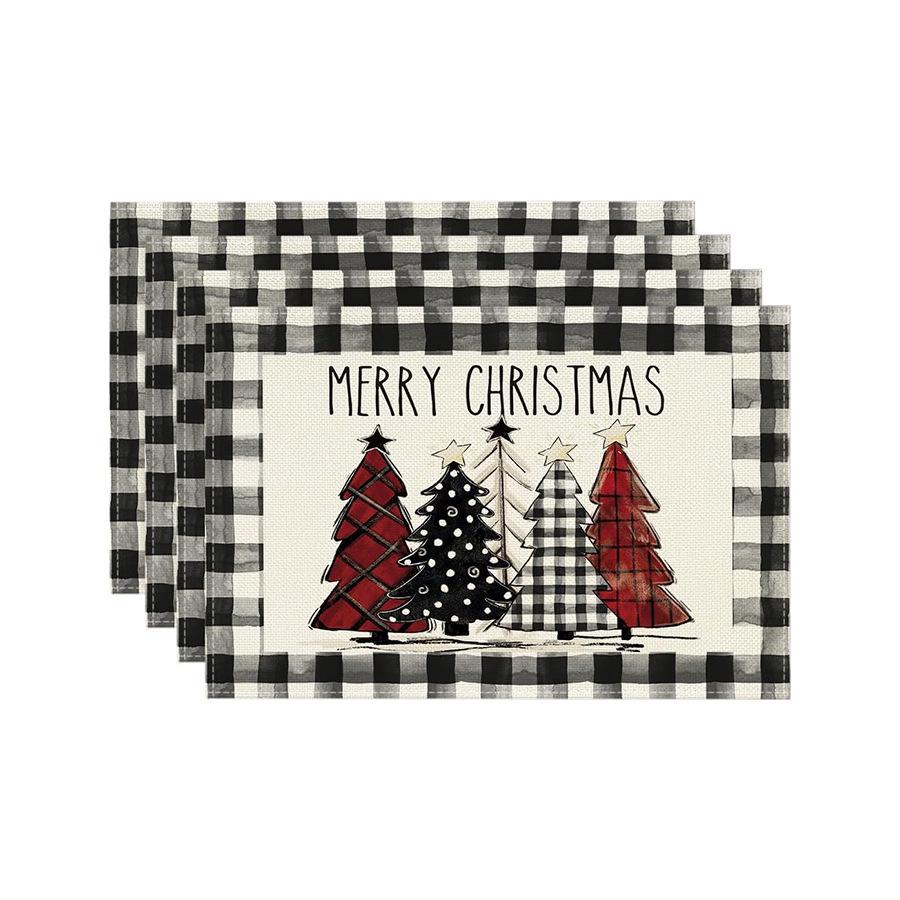 Festive Christmas Printed Linen Placemats - 4-Piece Set