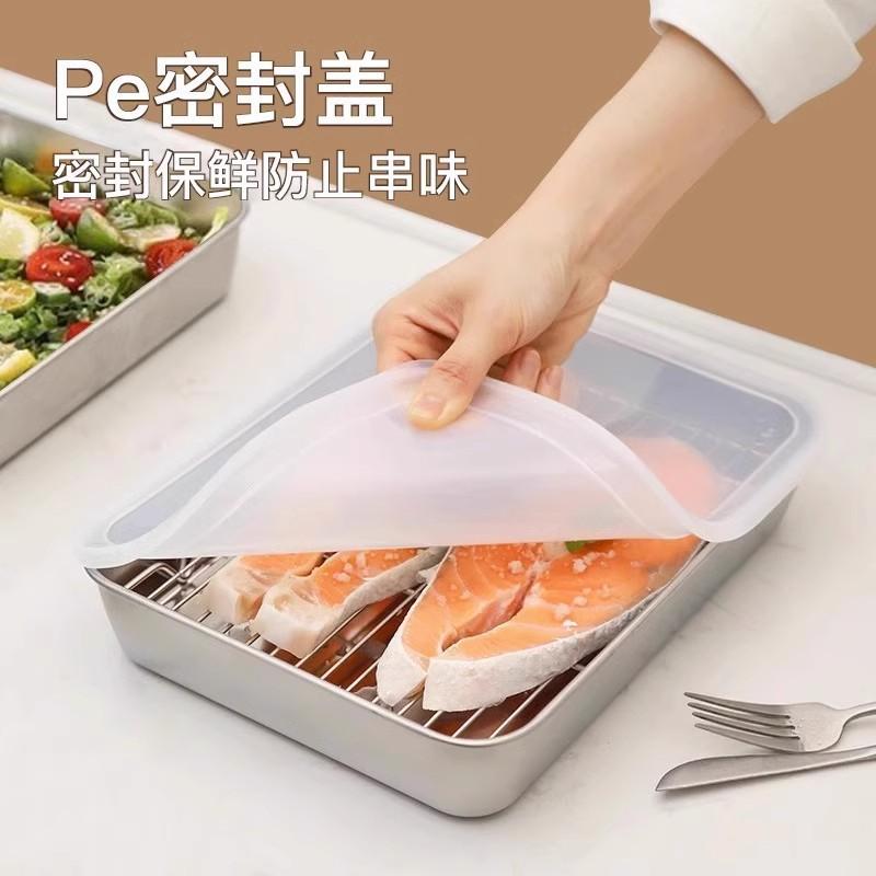 304 Stainless Steel Square Food Storage Container With Lid Refrigerator Steaming Baking Grilling Salad Fruit Serving