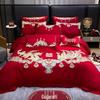 G5Z Κινεζικού Στυλ Κεντητό Κόκκινο Σετ Κλινοσκεπασμάτων Γάμου - Εορταστικό Τετραπλό Σετ με Παπλωματοκάλυμμα για Νιόπαντρα