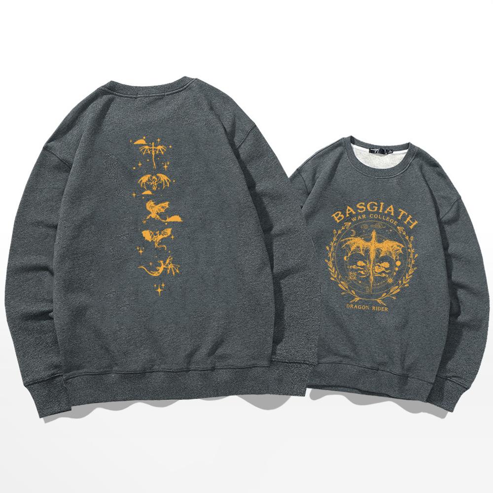 Unisex zlatá mikina Dragon Fourth Wing Basgiath War College Oboustranná mikina Dragon Rider Bookish Svetr Trendy Fans Mikiny