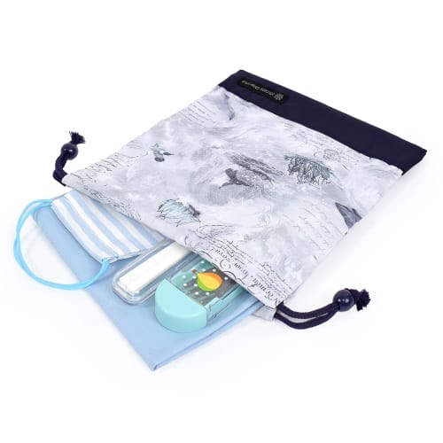 COLORFUL CANDY STYLE Drawstring Lunch Bag, Medium, No Gusset (with Name Tag), Water-Repellent, No-Iron, Whale and Logbook Design, Lightweight, Stain-R