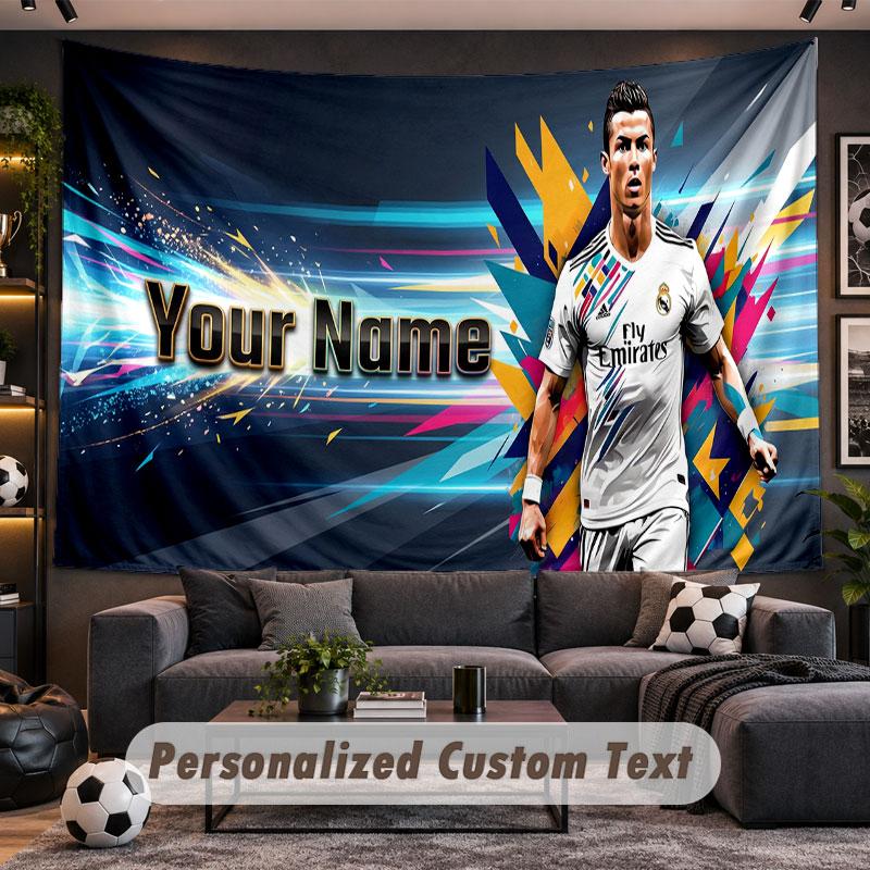 Wall Hanging Tapestry Custom NameCristiano Ronaldo Pattern Personalized Printed Fabric Wall Decor