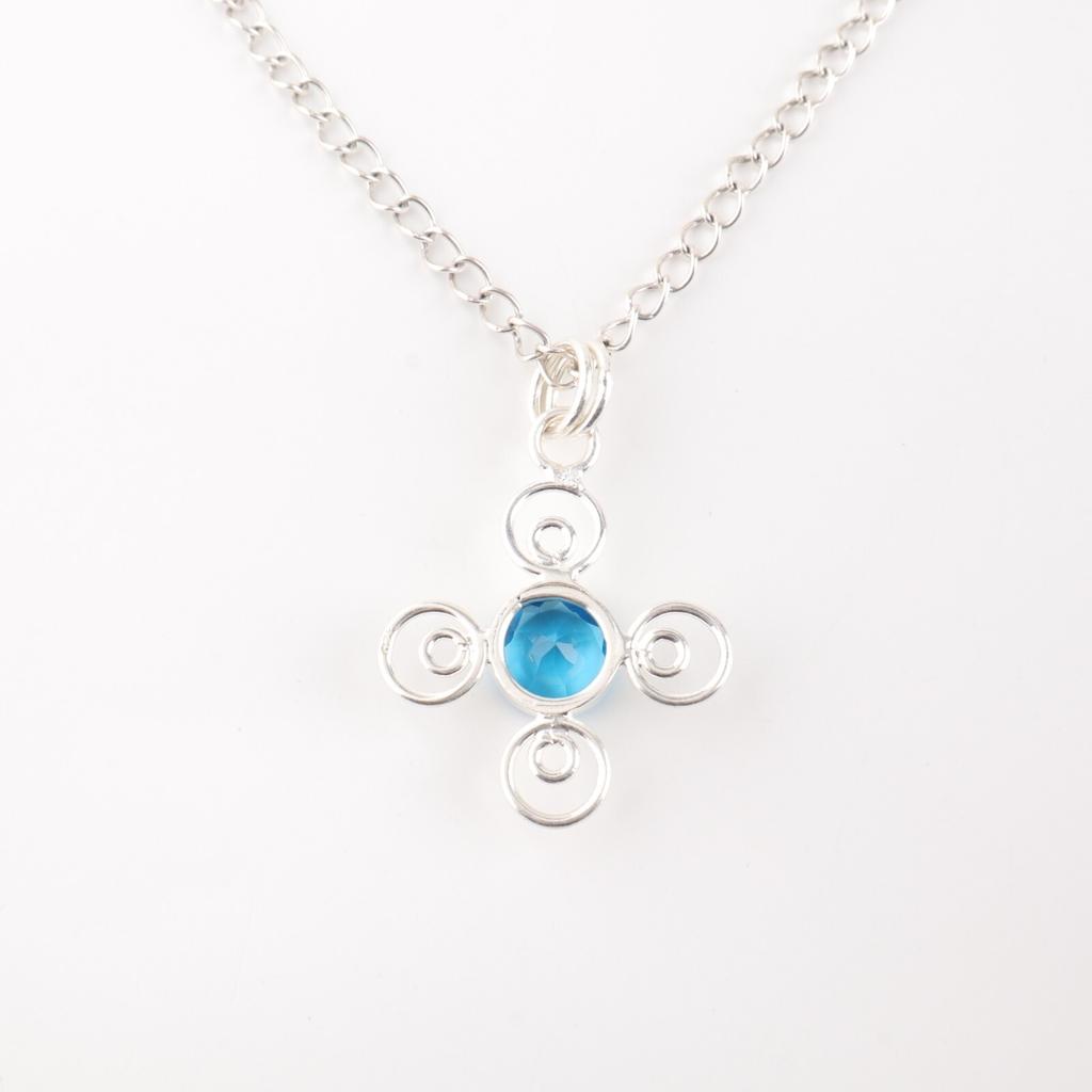 Swiss Blue Topaz Gemstone 925 Sterling Silver Jewelry Handmade Pendant For Gift PP-41-8