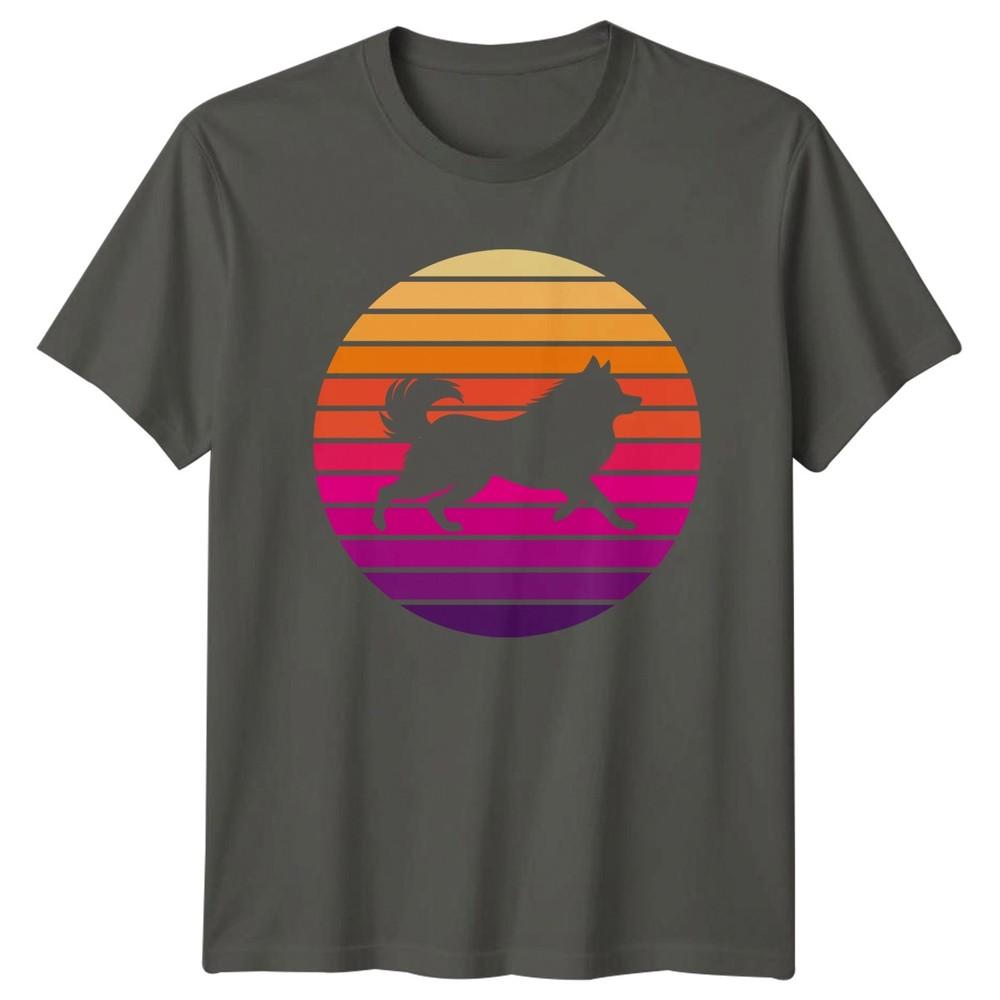 Retro Sunset Dog Silhouette Design TShirt Spitz Owner Dog Lovers Christmas Gift S