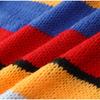 Color Block Striped Loose Knit Sweater Womens Casual Long Sleeve Rainbow Pullover