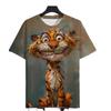 3D Tiger Print Kids Short Sleeve T Shirt Round Neck Loose Style Outdoor Activity Summer Daily Apparel
