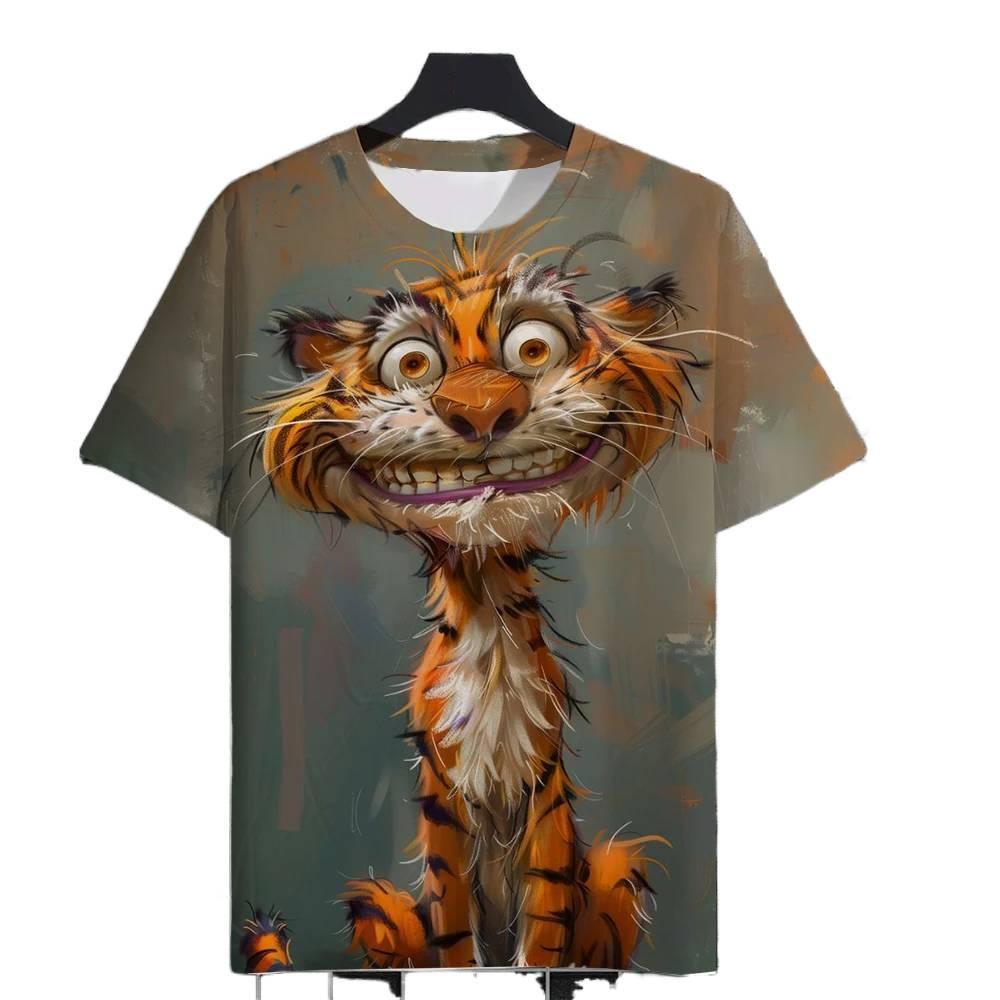 3D Tiger Print Kids Short Sleeve T Shirt Round Neck Loose Style Outdoor Activity Summer Daily Apparel