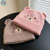 Source cute bear acrylic knitted wool hat, small face in autumn and winter, embroidered turned brim warm ear protection hat