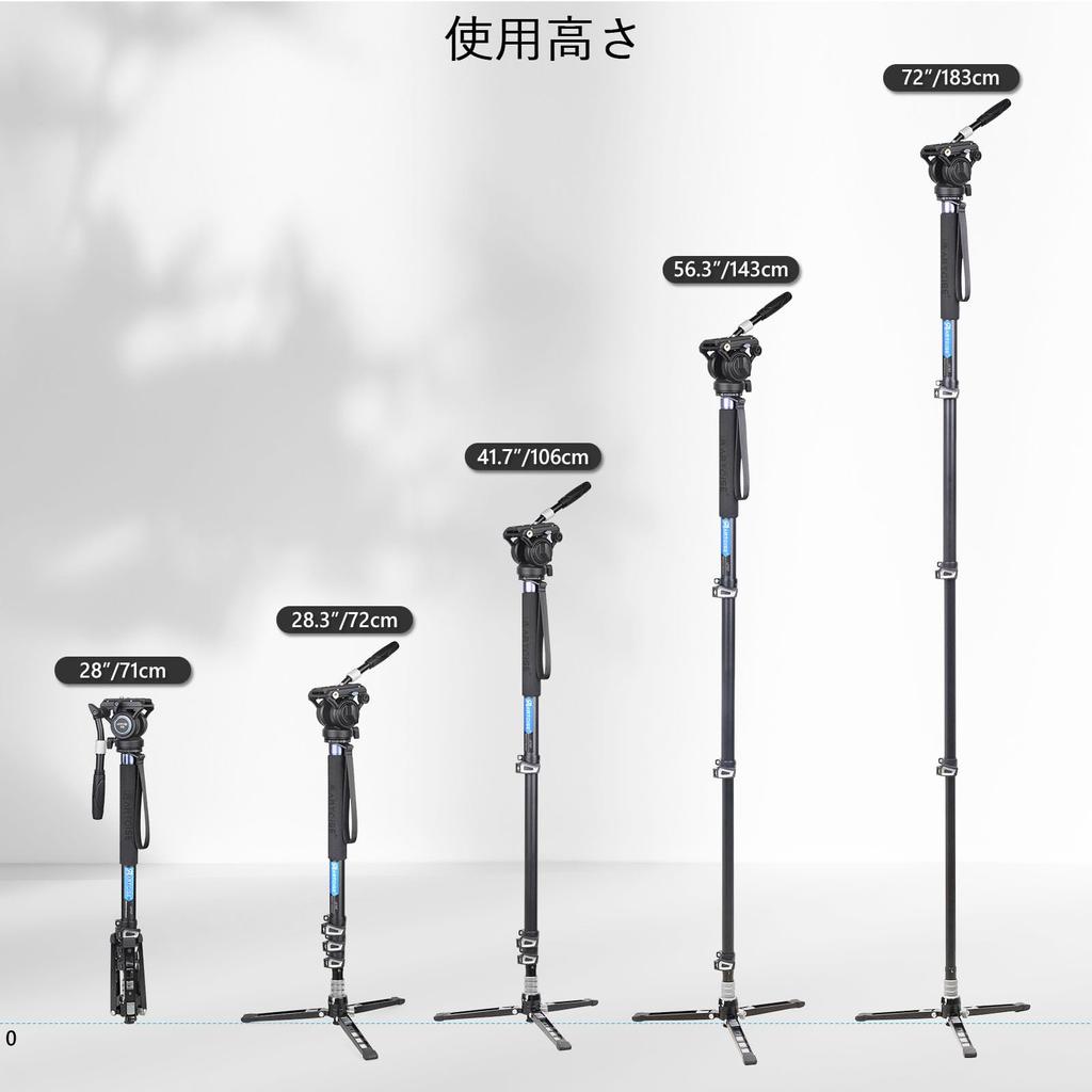 ARTCISE Aluminum Alloy Monopod Kit with Fluid Video Head and 183cm Max Handle Video Head Tripod Base Stand Smooth Pan Tilt For Video Outdoor Max Load
