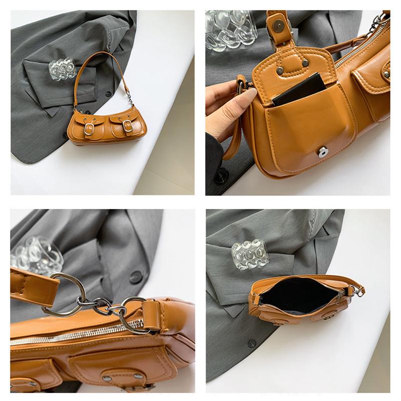 Stylish Women's Solid Color Underarm Bag Elegant Black Steampunk Shoulder Purse with Adjustable Chain Strap Perfect for Everyday Use CLE