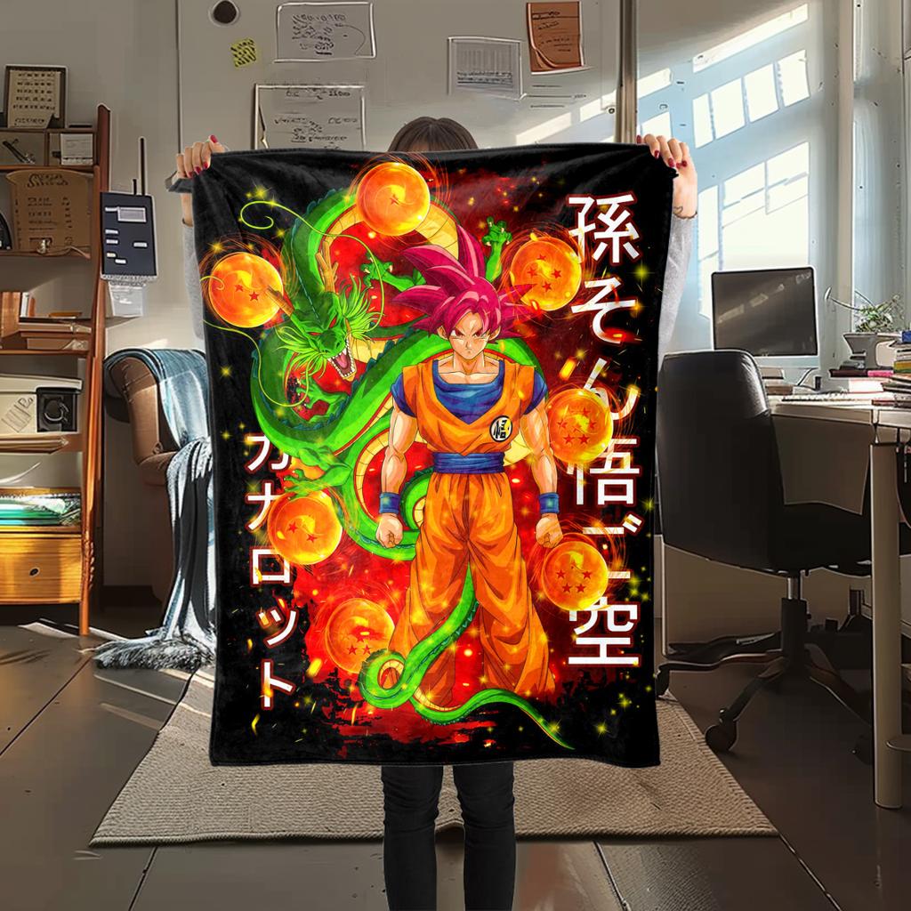 1pz Coperta in Flanella con Stampa Son Goku, Alta Qualità per Tutte le Stagioni, Decorazione per la Casa, Calore e Comfort, Perfetta per Regali di Natale