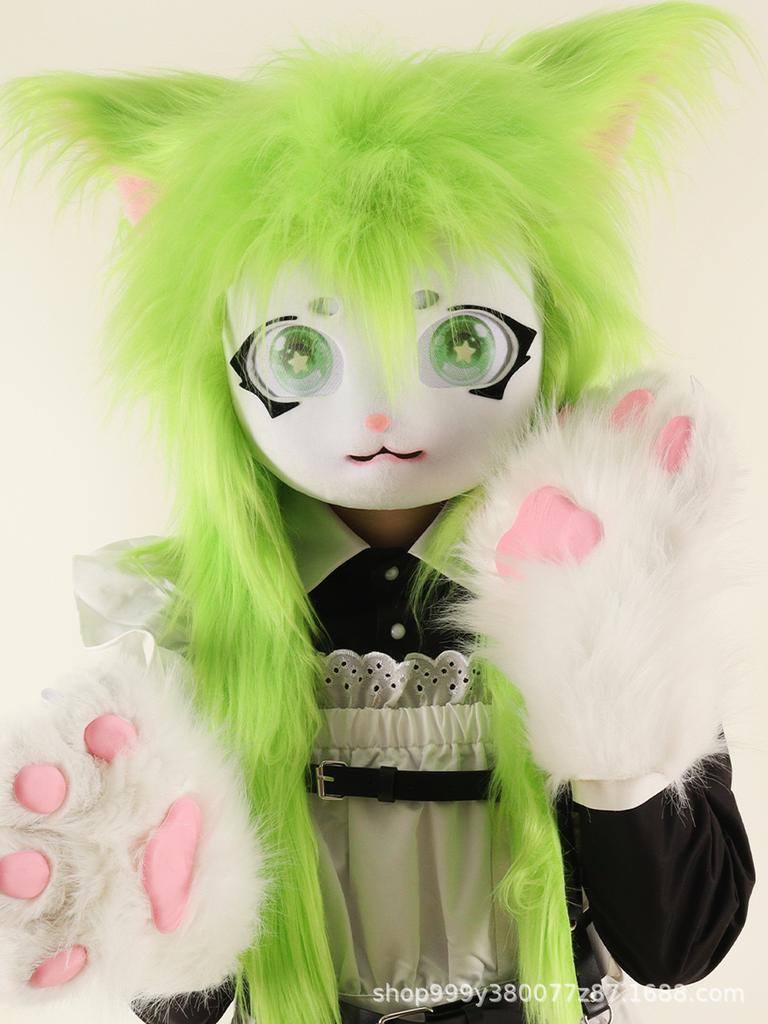 Furry Costume Animal Head Kig Wearable Headgear Fu Rui Cute Lolita Cat Ears Cos Plush Animal Head