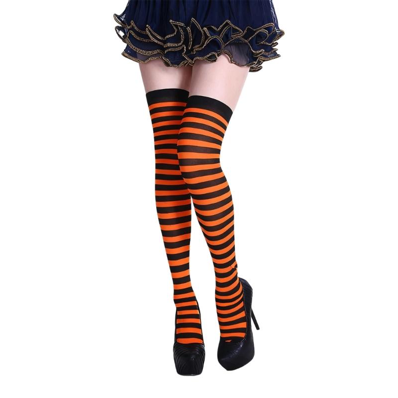 Christmas Thigh High Socks for Women Carnivals Stripe Print Elastic Long Over Knee Stockings for Cosplay Party Costume