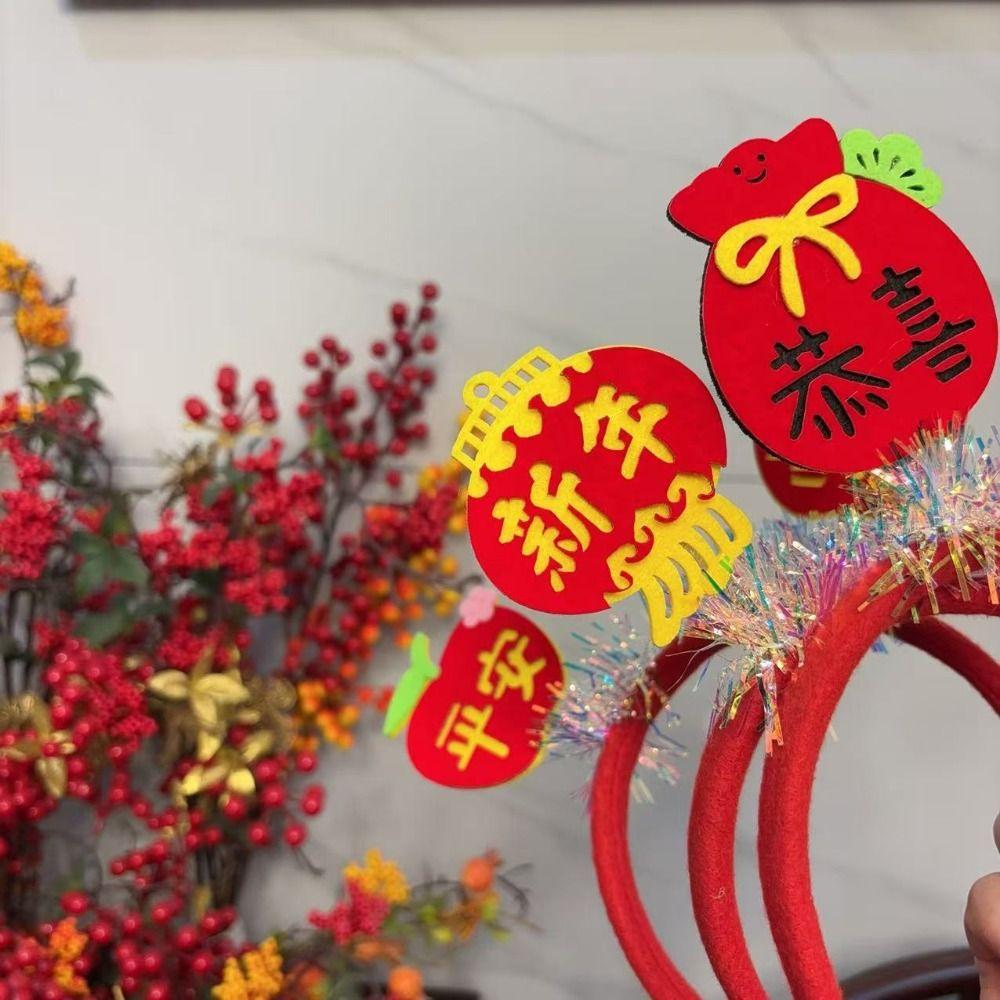 Cartoon 2025 New Year Headband Red Hairband Festive New Year Headwear Prom Props