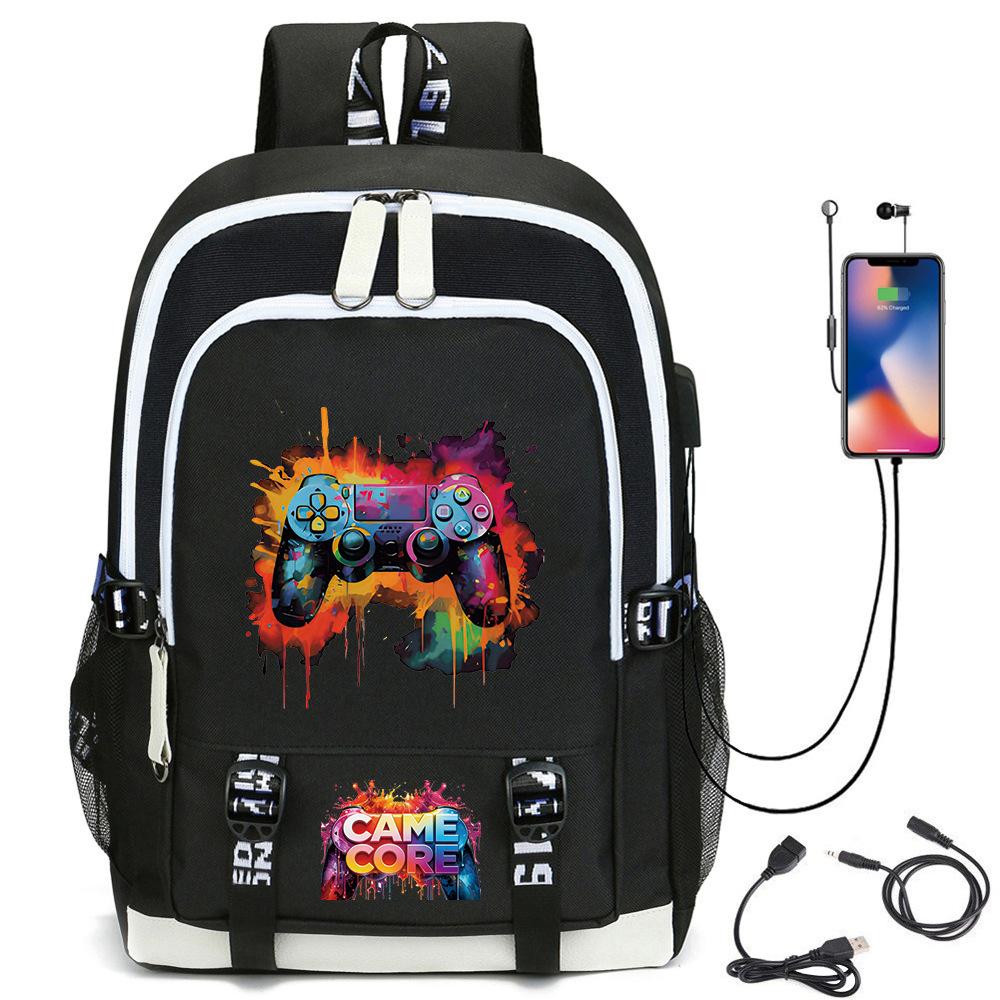 Digital Printing Gamepad Pattern Backpack Cartoon Elementary School Bag Large Capacity Usb Backpack