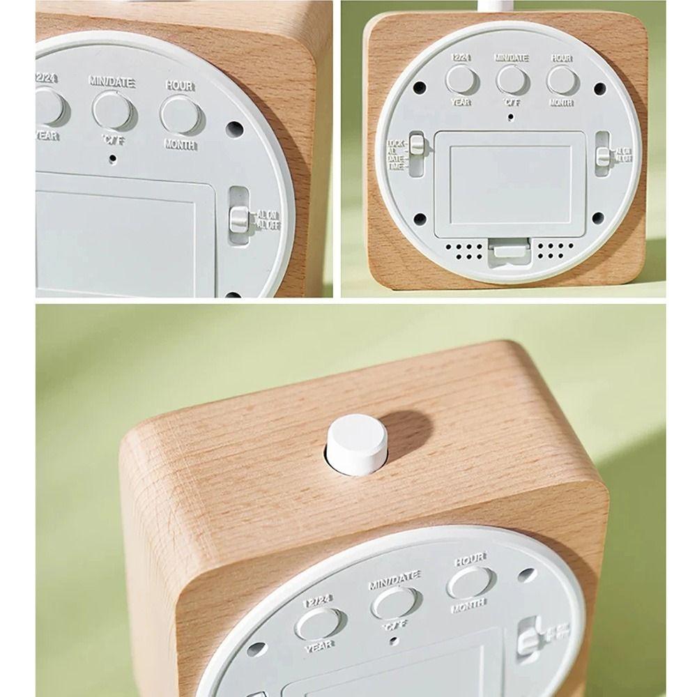 Nordic Style Wooden Alarm Clock Round/Square LCD Digital Table Clock  Table