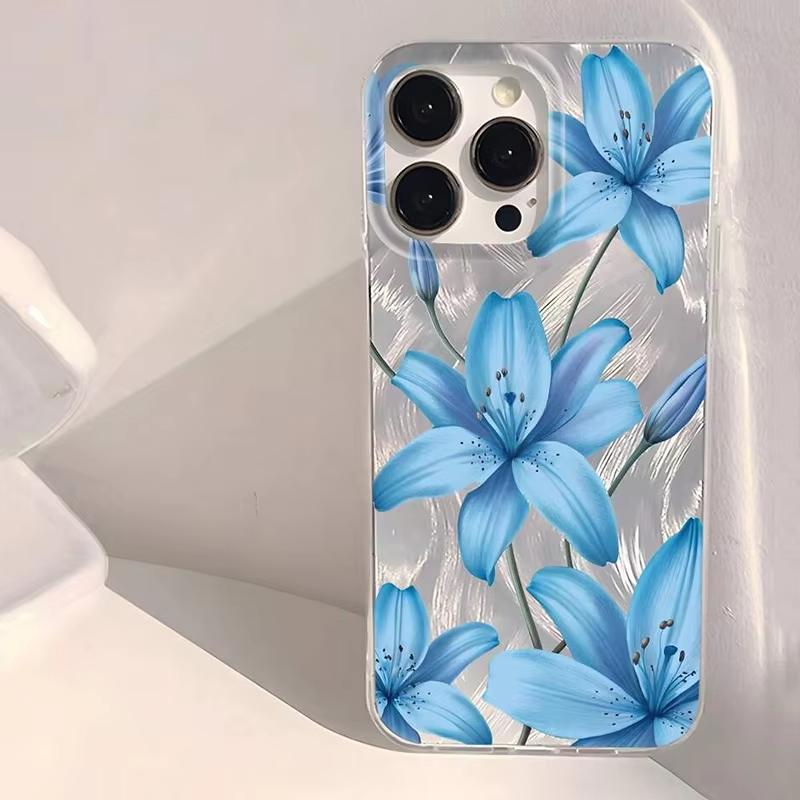 Fashionable Sparkling Blue Floral Pattern Phone Case for iPhone 16 16E 15 14 13 12 11 Pro Max 7 8 14 15 Plus X XR XS SE2 Cover