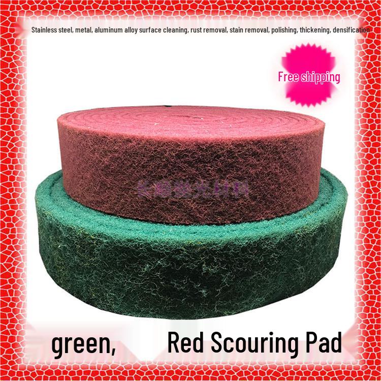 Rust & Stain Removal Tool: Handheld Industrial Scouring Pad with Polishing Sheet and Stainless Steel Cleaning Block Red Scouring Pad 10cm x 5m