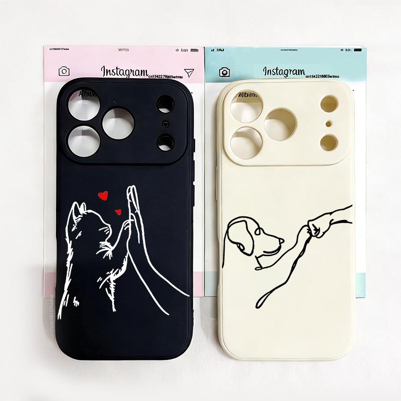 Lustige Katze Hund High Five Silikon Handyhülle für IPhone 15 16 17 Pro Max 14 13 12 11 X XS XR 7 8 Plus BFF Paar Weiche TPU Hülle