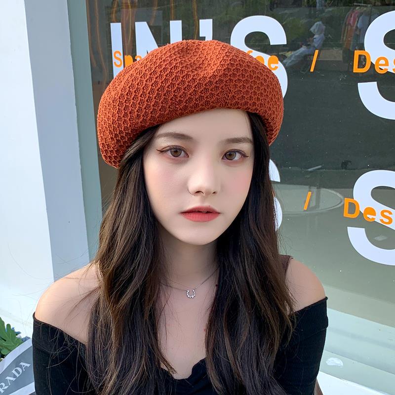 Summer Women's Beret Breathable Knitted Painter's Hat Korean Edition Versatile Casual Spring Autumn Pumpkin Hat