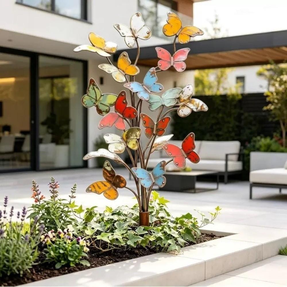 2D Flat Butterfly Yard Stake Decorative Butterfly Plant Stake Metal Garden Stake  Lawn Decoration