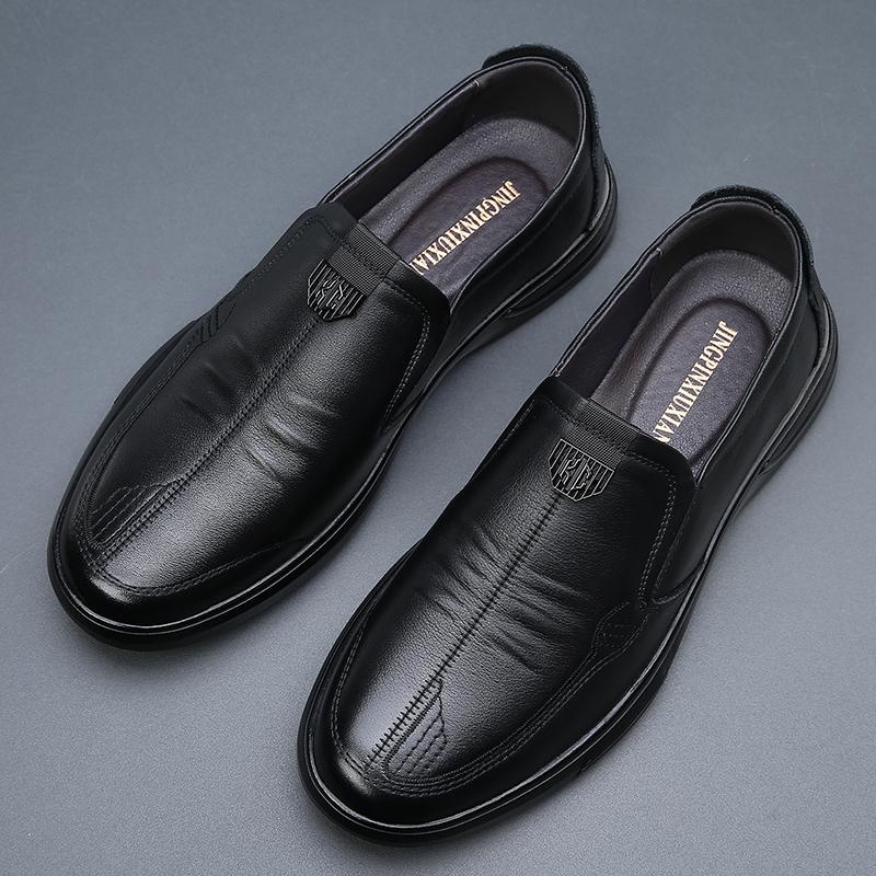 Soft Genuine Leather Shoes Mens Loafers Flat Brand Casual Father Shoes Comfortable Men Party Shoes Pure Black