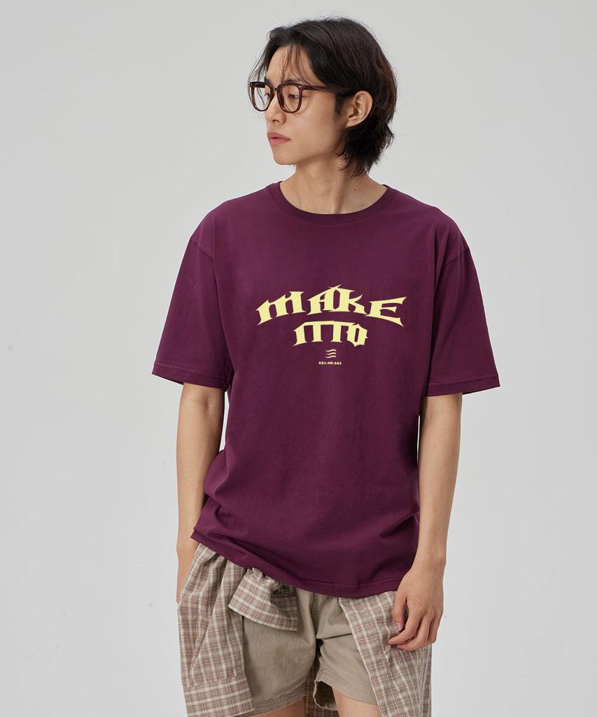 MAKEITTO [Black Letter]Crew Neck Tee_Wine