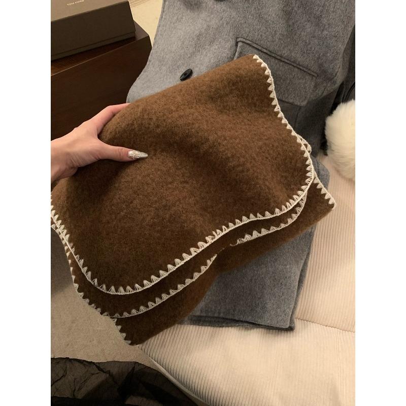 

Imitation Cashmere Edge White Knitted Scarf for Women Autumn and Winter Korean Atmosphere Warm Student Neck Scarf 190*38cm