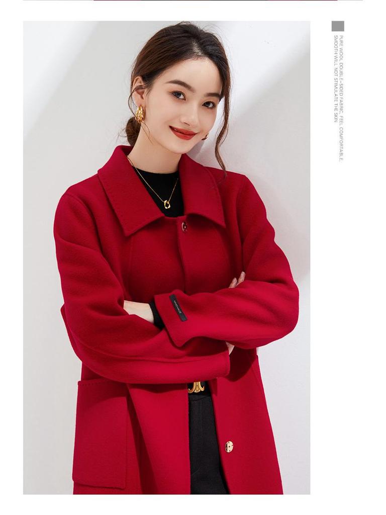 2024 Autumn/Winter Slim Fit Double-Faced Wool Coat, Large Size, Cashmere Blend