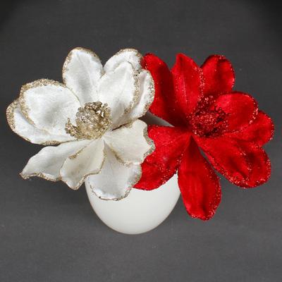 2Pcs Glitter Artificial Christmas Flower DIY Wreath Decoration Simulation Poinsettia Sequins Cloth Flower Christmas Tree Decoration for Flower
