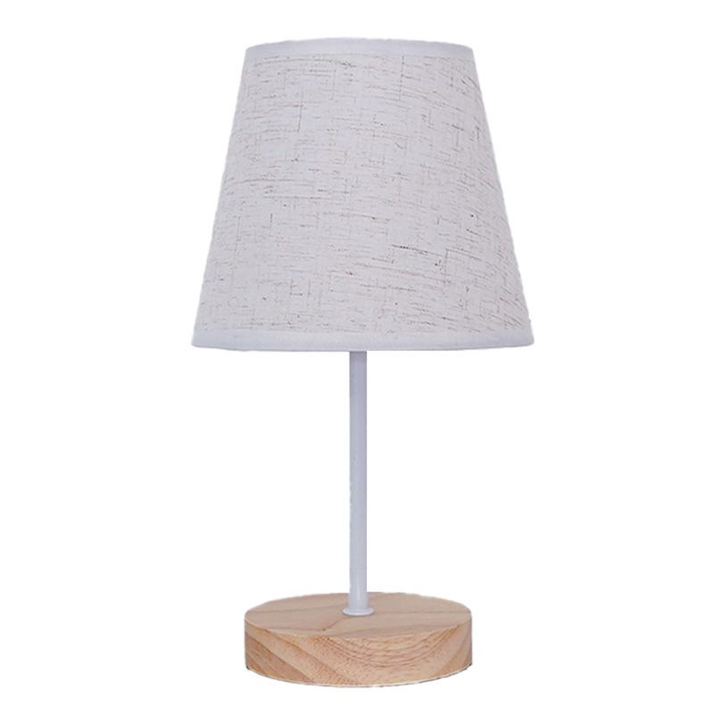 LED Desk Lamp Solid Wood Fabric Lampshade Bedroom Bedside Night Light Study Living Room Desktop Atmosphere Decoration Creative