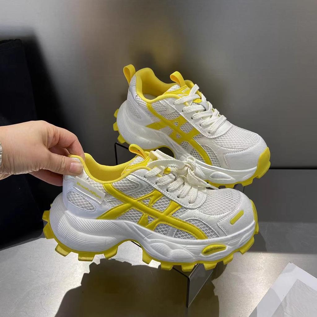 2025 Summer New Mesh Breathable Thick-soled Dad Shoes Women's Height Increase Small Light Running Sports Casual Shoes