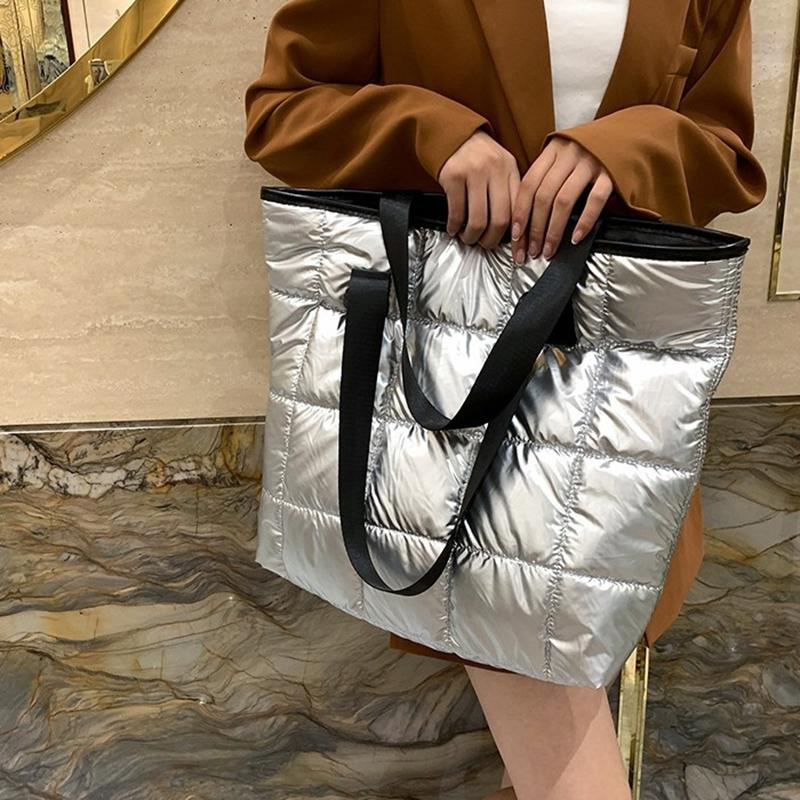 Ladies Tote Handbags Large Capacity Cotton Padded Shopping Bag Rhombus Portable Handbag Quilted Solid For Leisure Travel