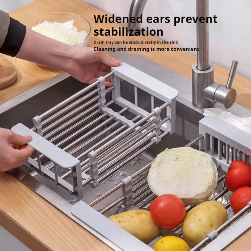 Extend Kitchen Sink Drain Basket Adjustable Retractable Sink Drain Basket Kitchen Sink Stainless Steel Vegetable Drain Rack
