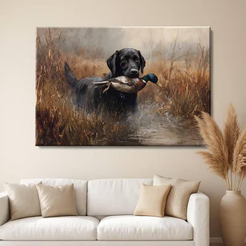 Labrador Retriever Duck Hunting Dog Picture - Black Labrador with Duck in Mouth Wall Art 20x30cm