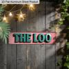 2D Flat 1pc Vintage British Humor Aluminum Sign "THE LOO" with Distressed Pink Background & Green Letters 15.7x3.94 Inch, Retro Metal Wall Plaque for