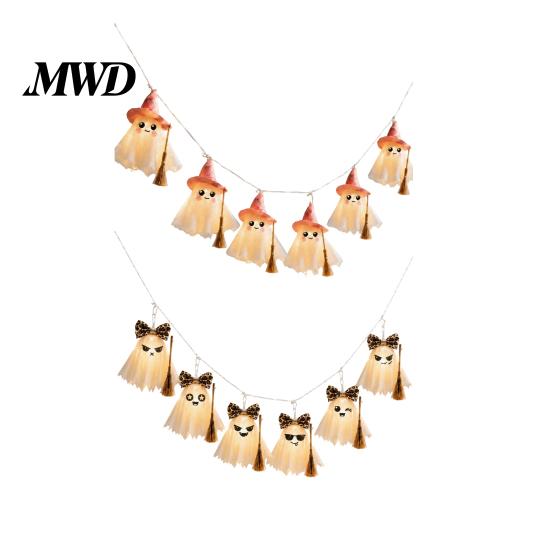 Spooky But Sweet Festival Props LED Ghost String Lights for Halloween Decorations, Cute Hanging Gauze Lamps Indoor Outdoor Decorations with Warm White